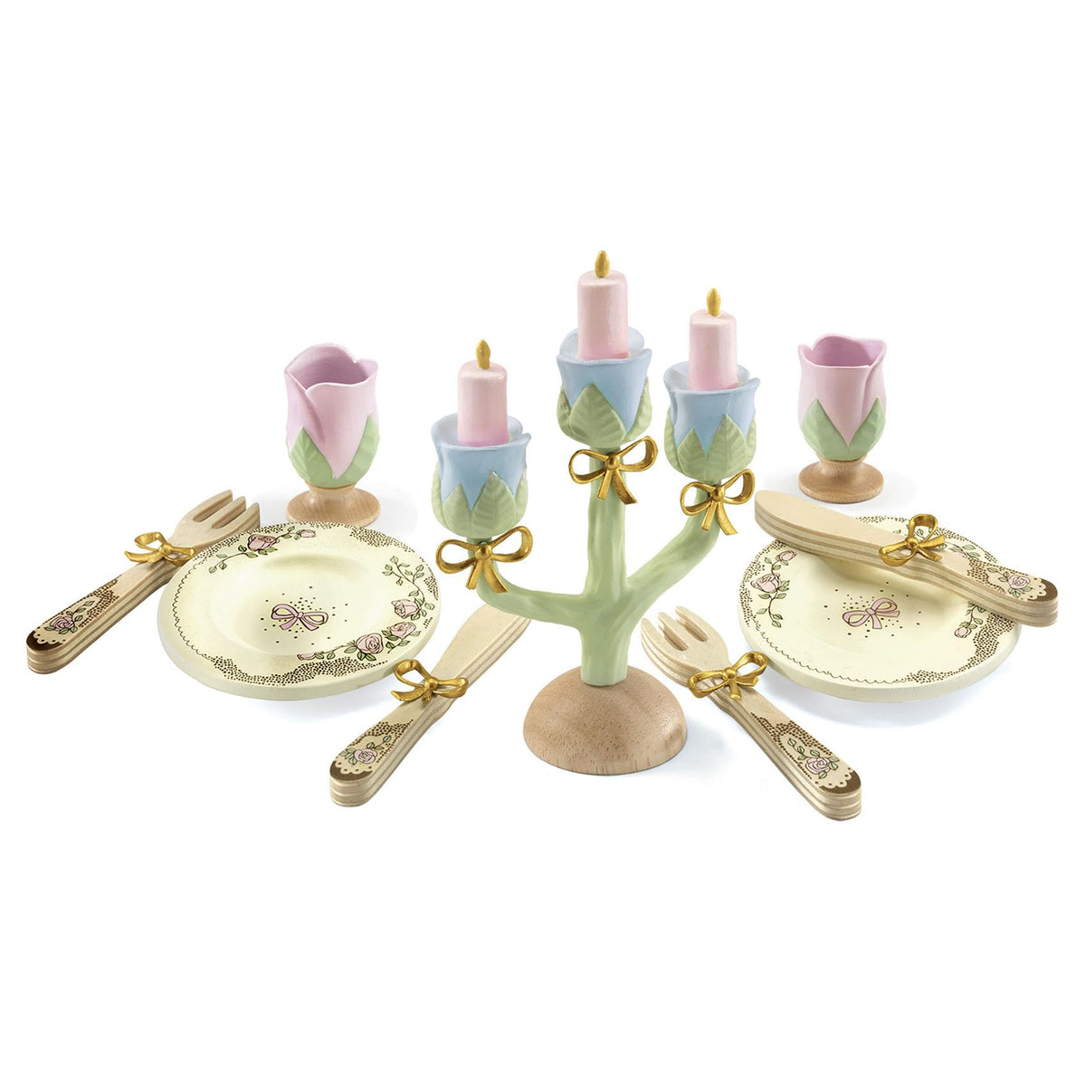 DJECO Princesses Dishes set with candelabra for imaginative tea party play