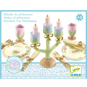 DJECO Princesses Dishes with rose goblets and plates encourages sharing during pretend tea