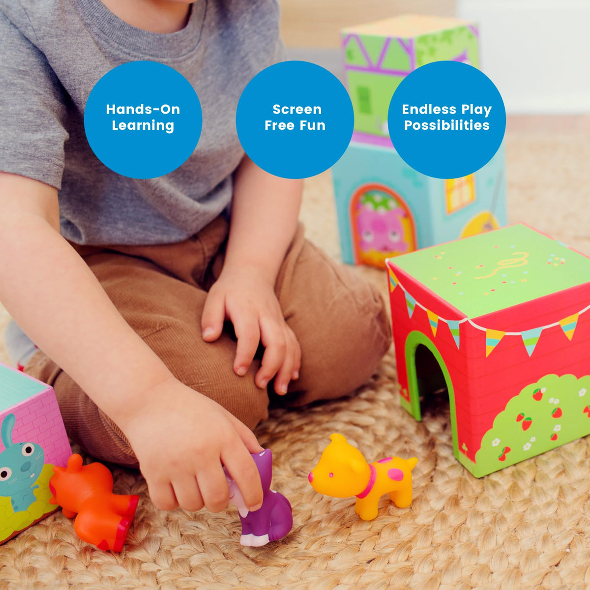 DJECO Topanifarm blocks use non toxic paints for safe creativity.