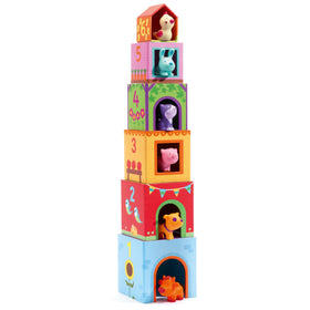DJECO Topanifarm blocks form a vibrant farm scene for creative play.