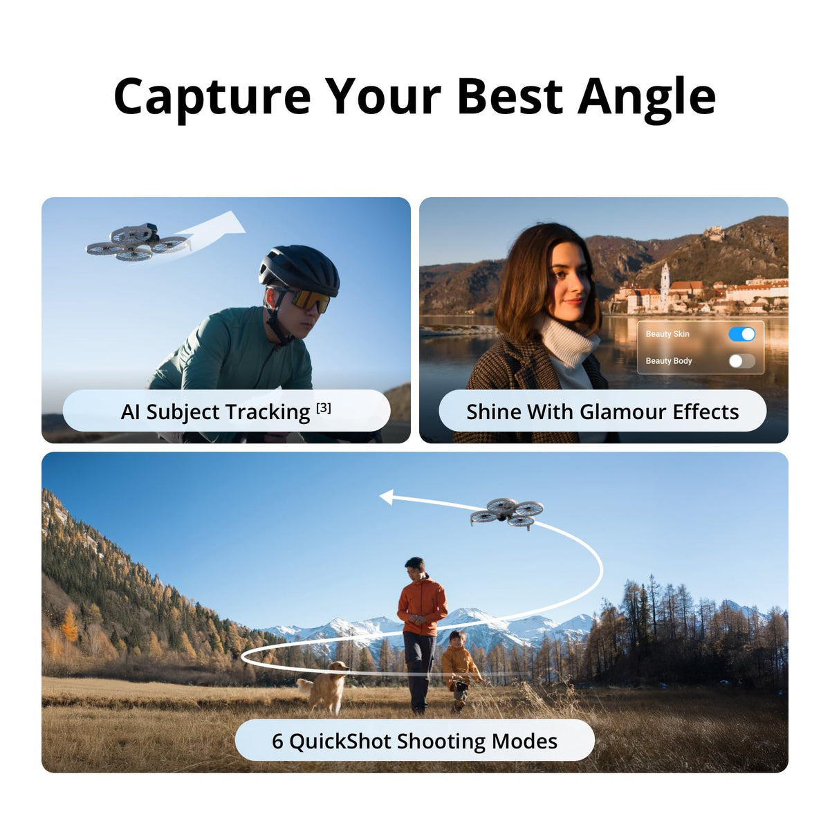 DJI Flip sensor close-up shows 1/1.3-inch sensor for better detail in low light.