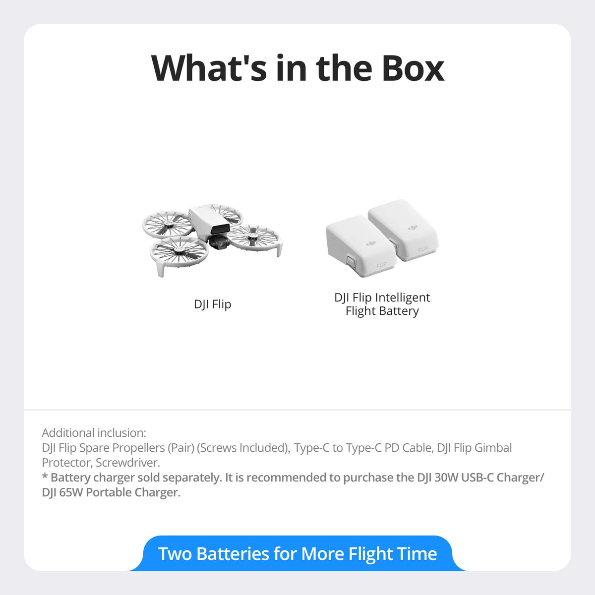DJI Flip dual batteries extend flight time for longer sessions.