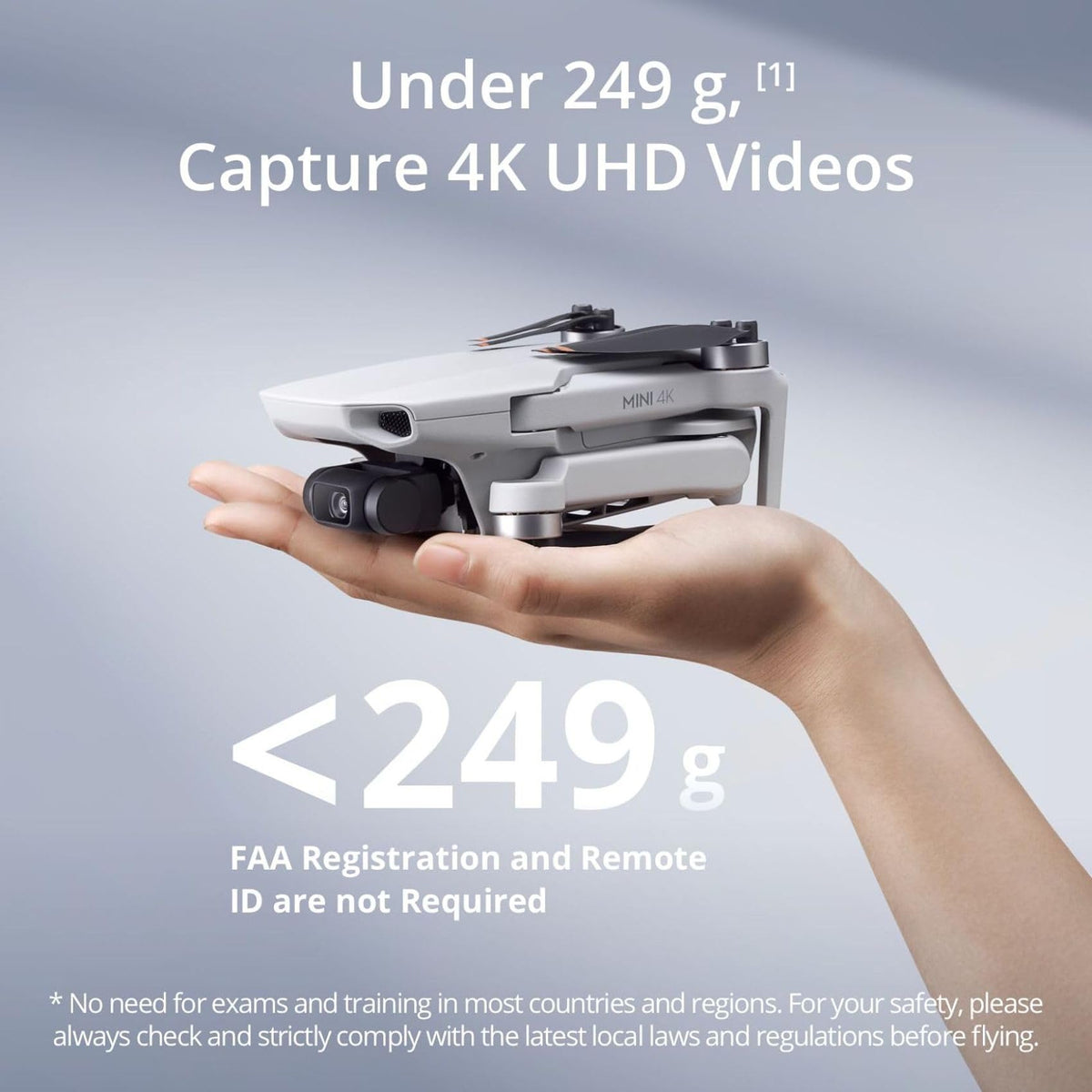 DJI Mini 4K drone in flight over landscape for smooth 4K footage.