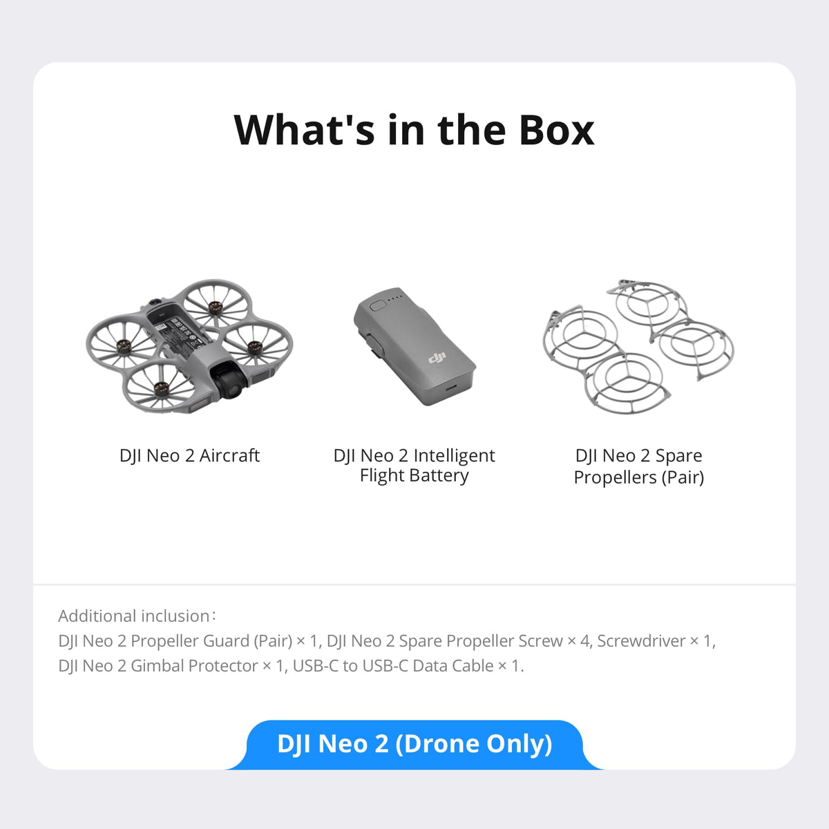 DJI Neo 2 package includes battery and accessories.