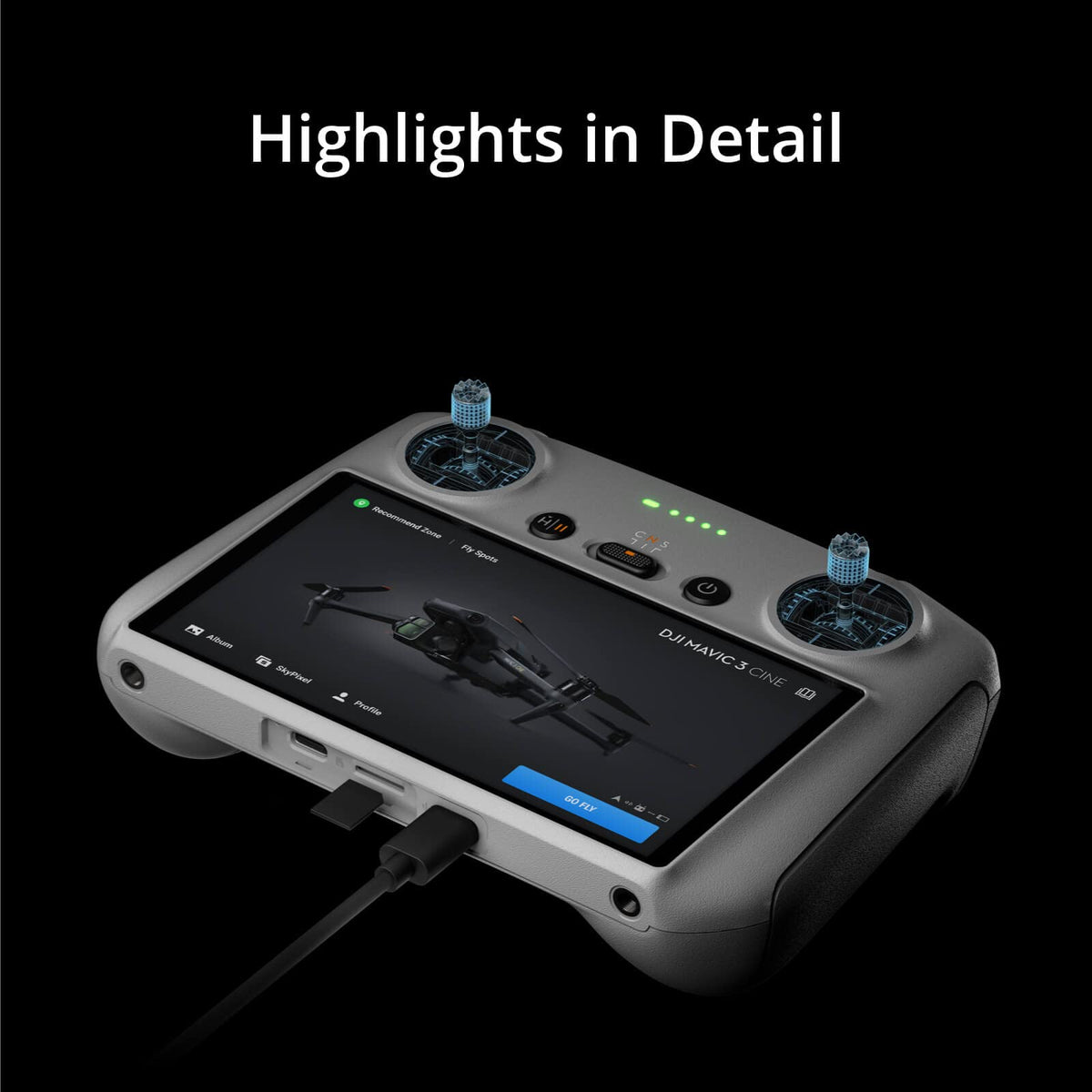 DJI RC precision control sticks offer delicate, accurate input for smooth maneuvers.