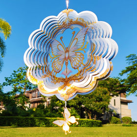 DJUAN Butterfly Wind Spinner 12-inch assembly showcases stainless steel durability for outdoor garden decor.