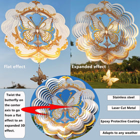 DJUAN Butterfly Wind Spinner 3D-reflection creates sparkling visual movement as breeze flows.
