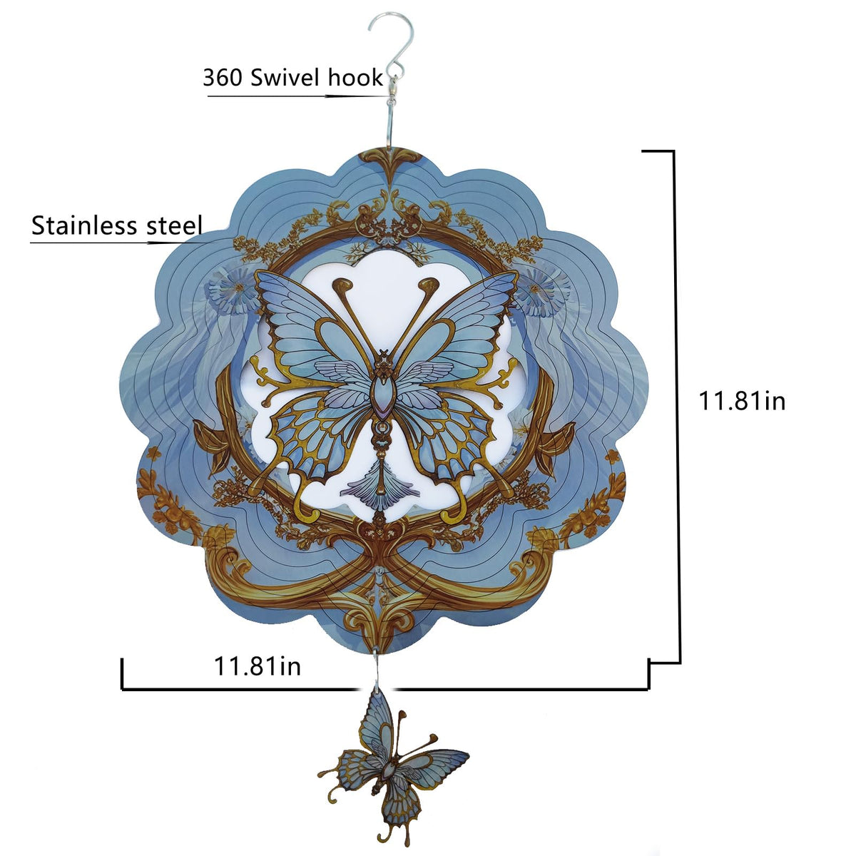 DJUAN Butterfly Wind Spinner metal-detail highlights laser-cut edges and 3D depth in bright sunlight.