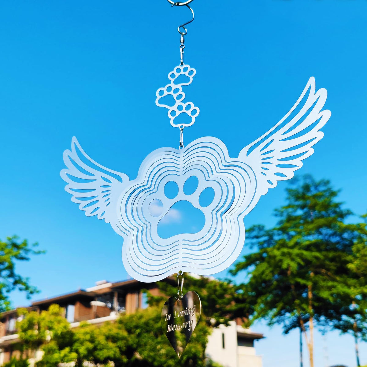DJUAN pet memorial wind spinner paw print—spins softly for outdoor or window remembrance.