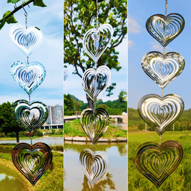DJUAN Reflective Heart Disc Wind Spinner deters garden birds.