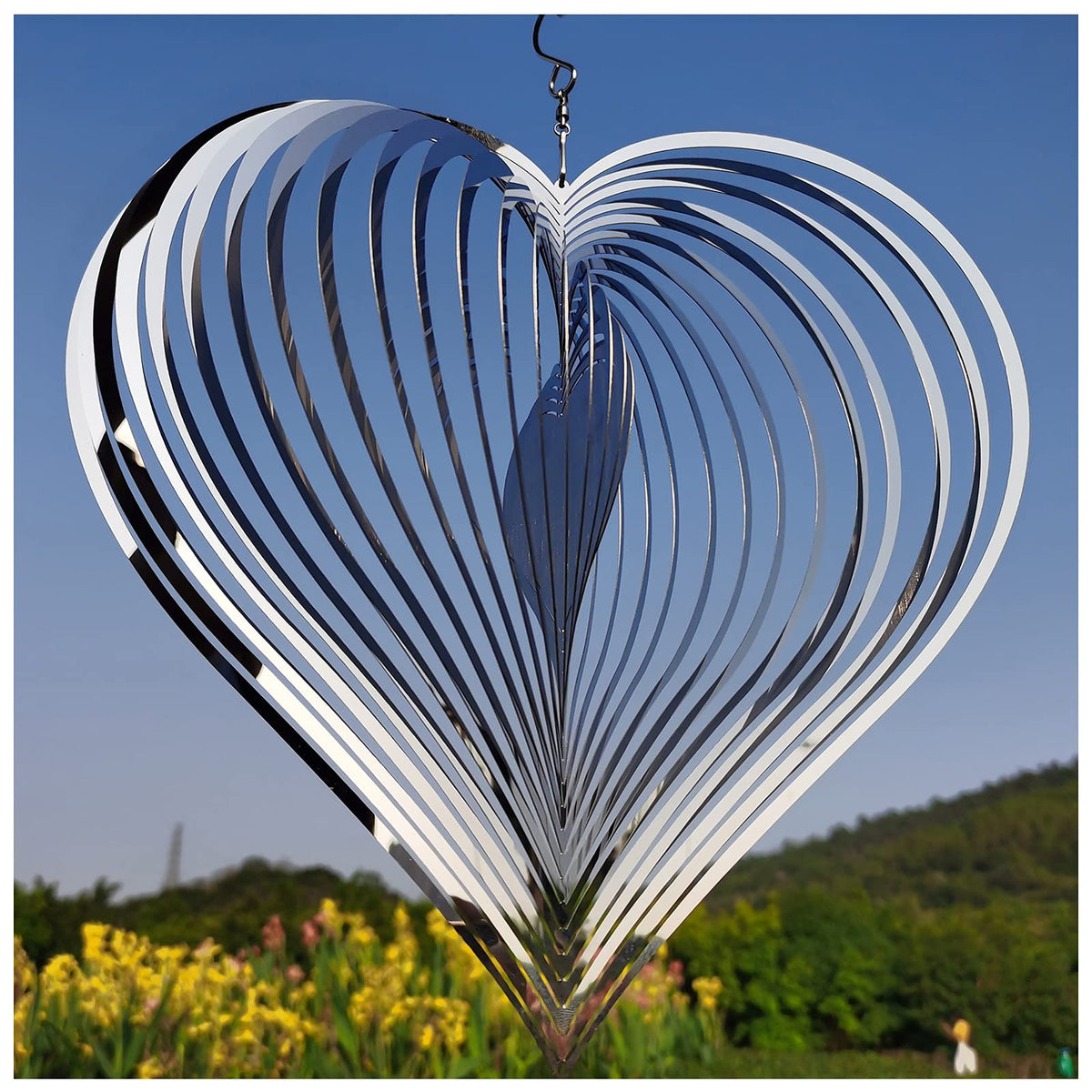 DJUAN silver heart wind spinner 12-inch for yard decor spins in breeze