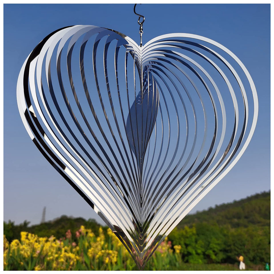 DJUAN silver heart wind spinner 12-inch for yard decor spins in breeze