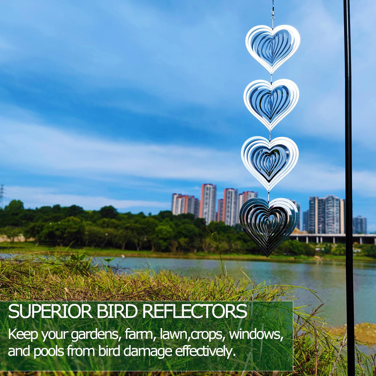 DJUAN Sparkly Metal Wind Spinner Disc adds beauty while deterring birds.