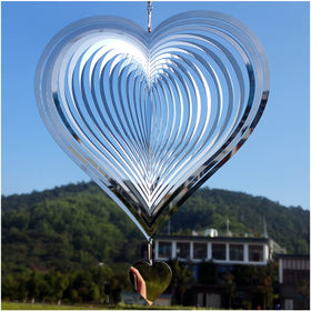 DJUAN stainless steel wind spinner heart reflecting light to deter birds from the yard