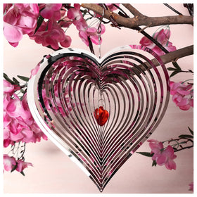 DJUAN wind spinner with a 3D red heart and mirror reflections for outdoor charm