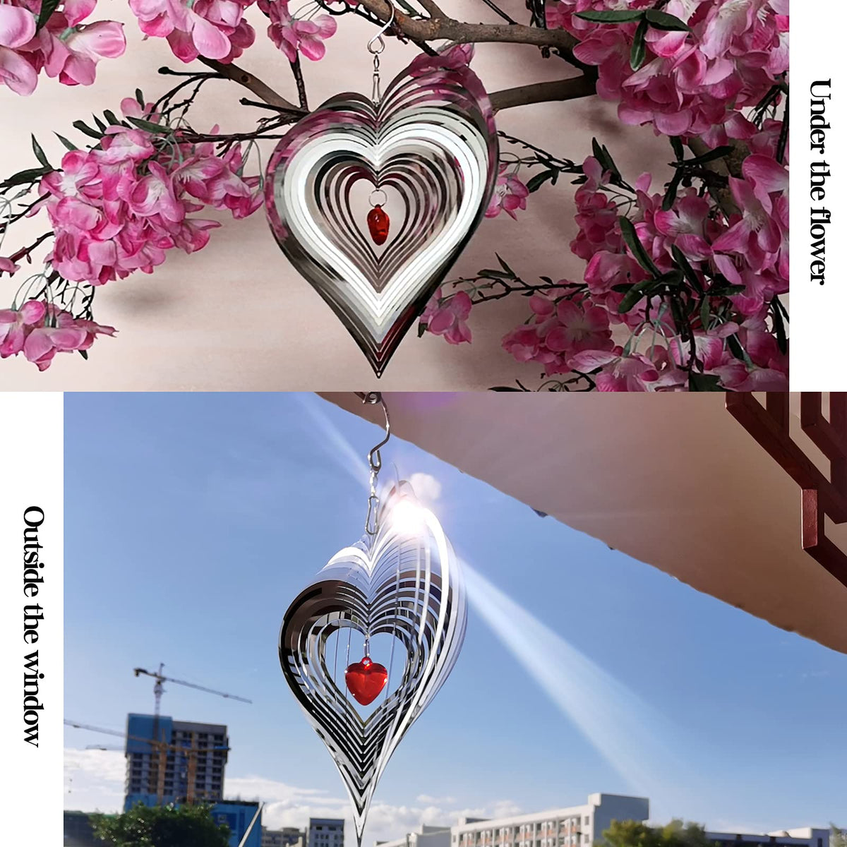 DJUAN wind spinner featuring a mirror stainless steel surface reflects surroundings beautifully