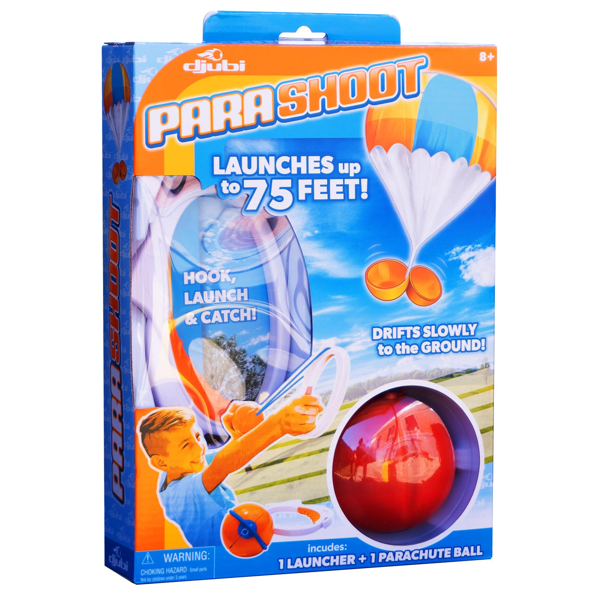 Djubi Parashoot launcher ready for outdoor backyard play.