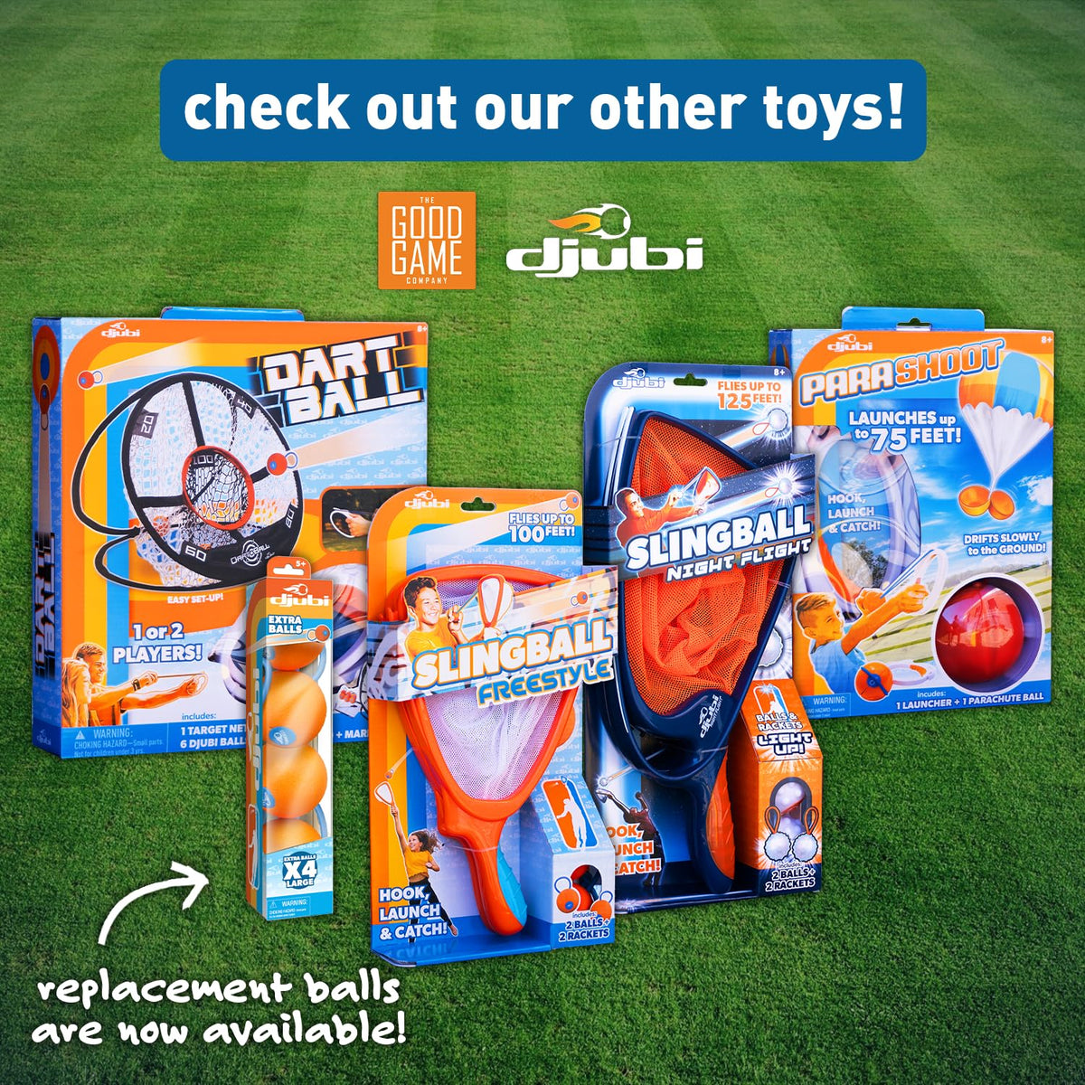 Djubi Slingball family outdoor play enhances active time together.