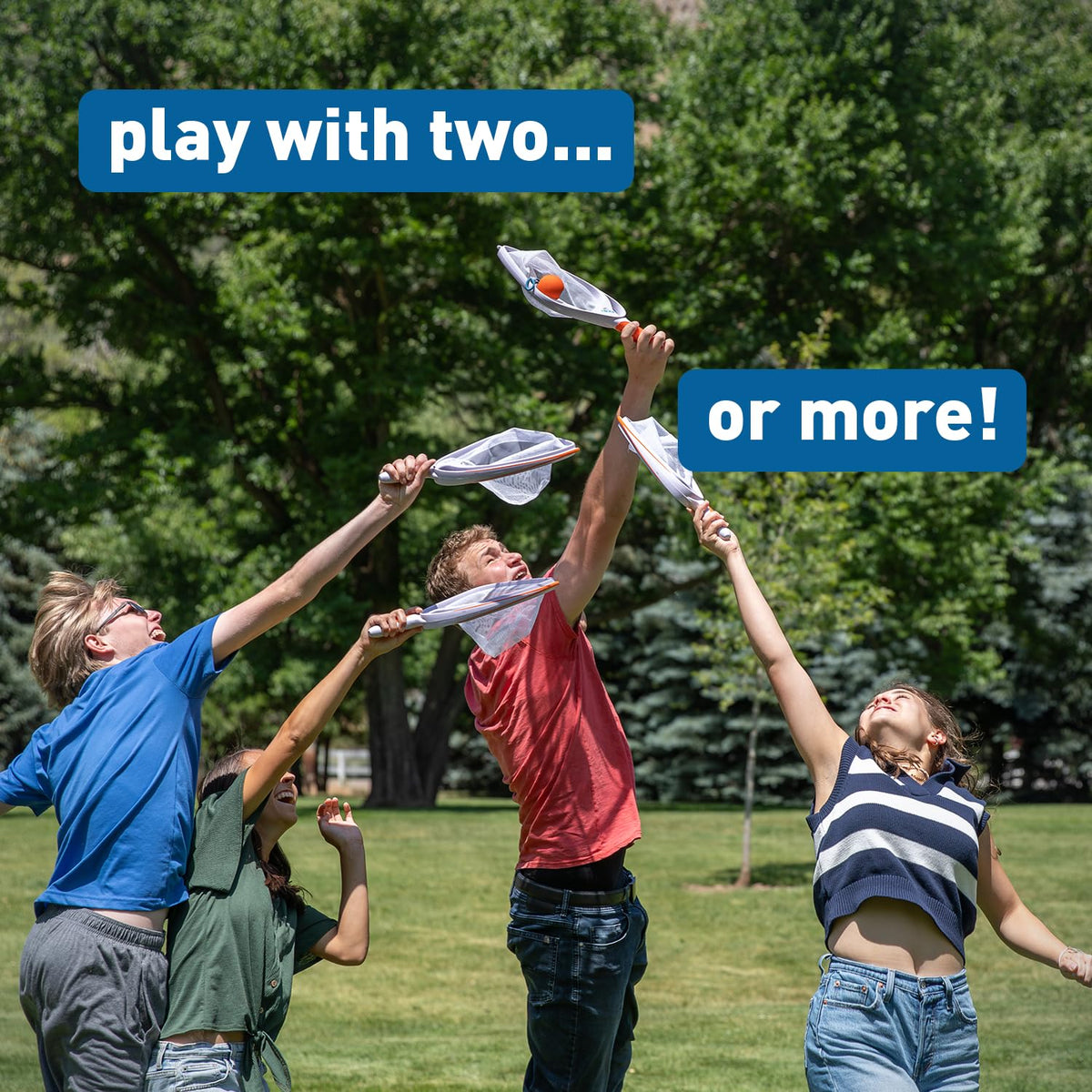 Djubi Slingball two-player pack enables instant outdoor action.