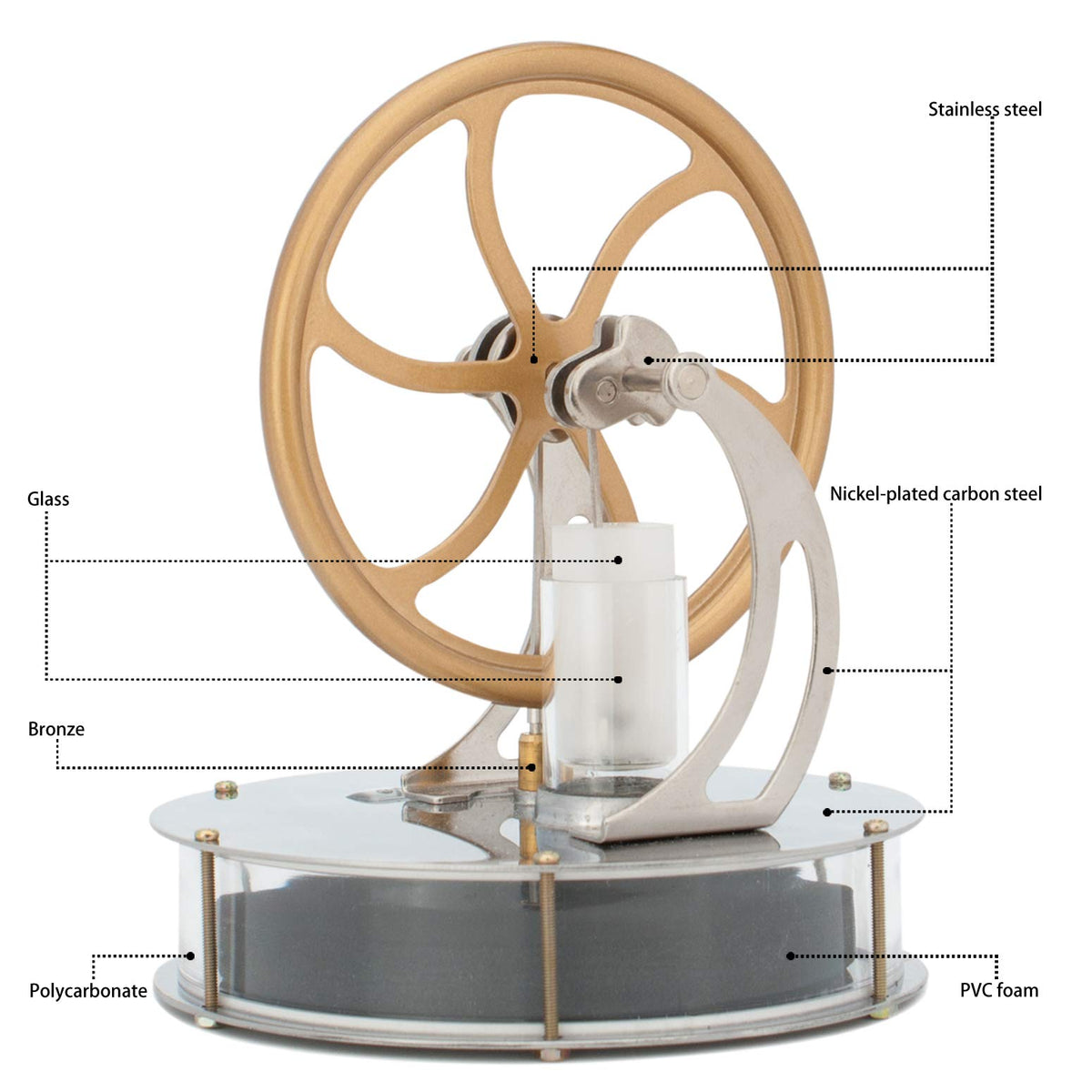 DjuiinoStar Stirling engine's elegant design enhances desk aesthetics and curiosity.