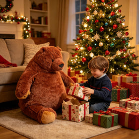 Djungelskog bear in hugging-size pose ideal for bedtime comfort.