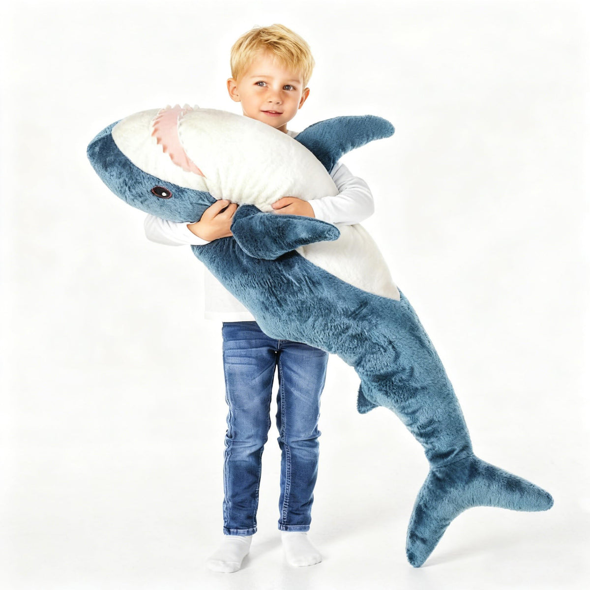 Djungelskog giant shark plush 39 inches for cuddles and decor.