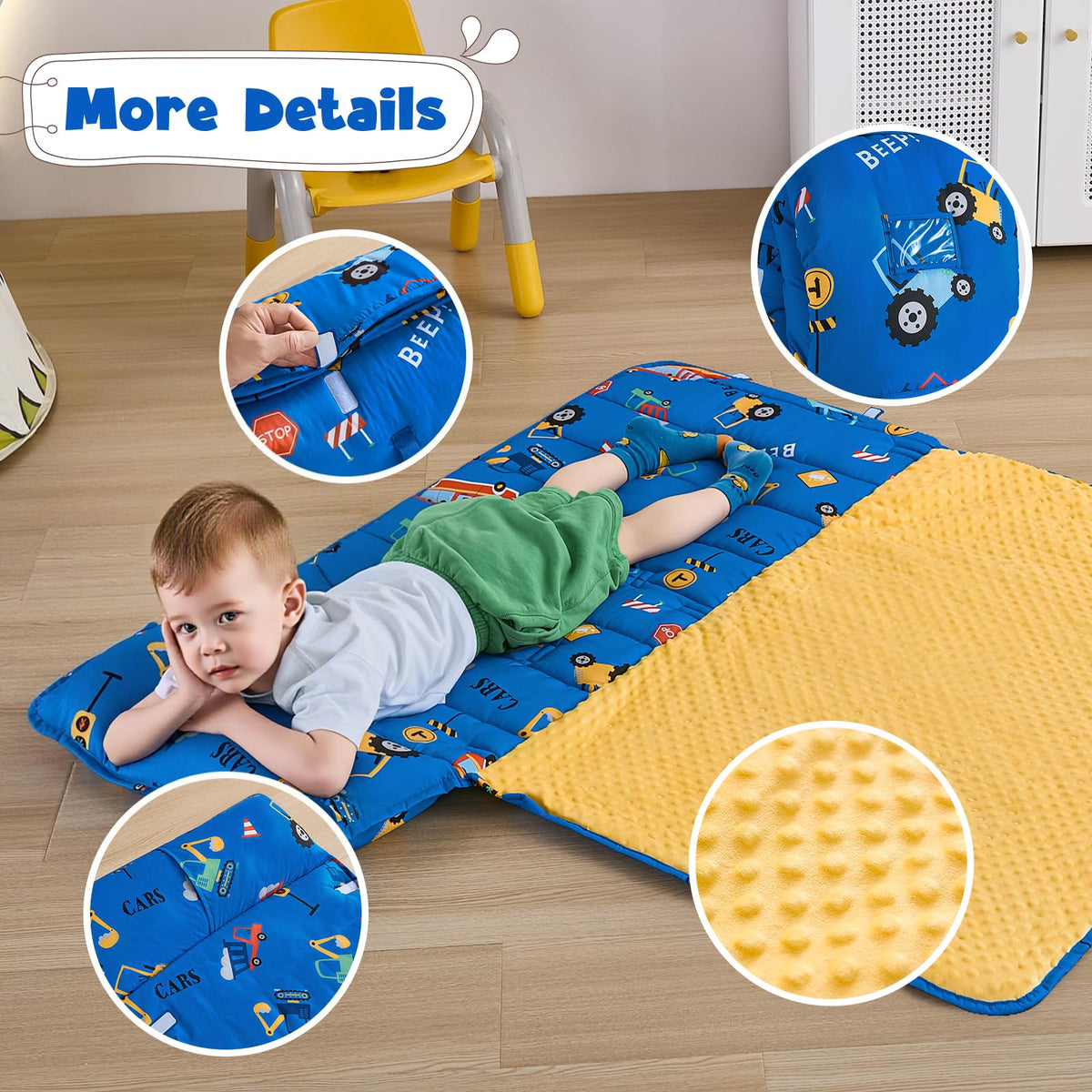 DJY Nap Mat strap and carry handles enable quick daycare setup