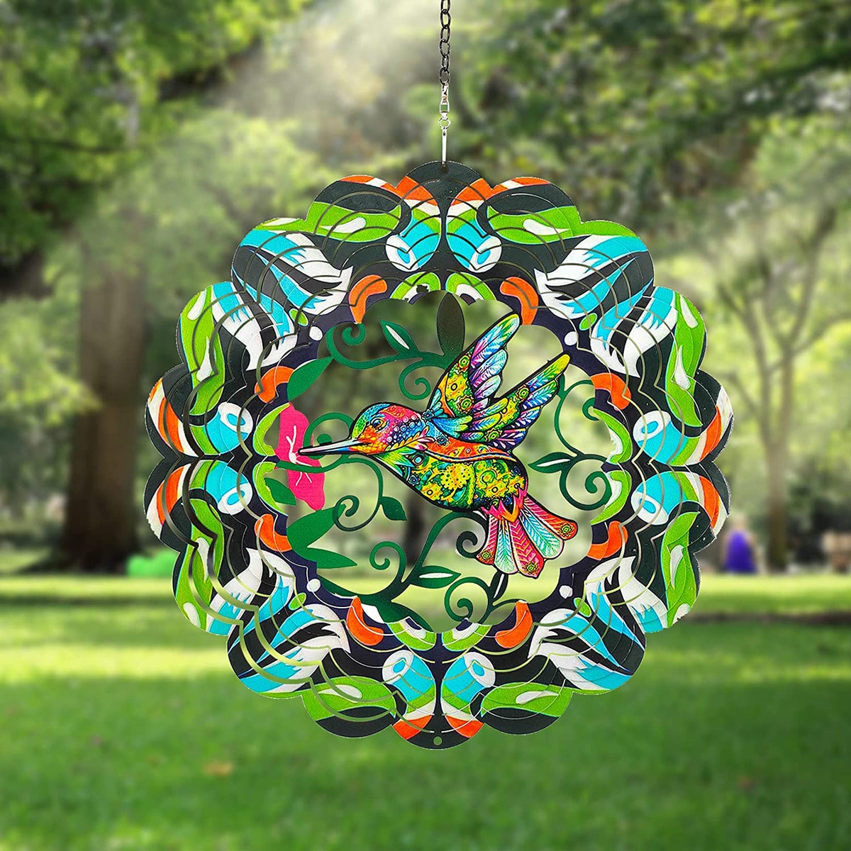DKJOCKY hummingbird wind spinner made of durable steel for longevity.
