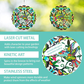 DKJOCKY hummingbird wind spinner demonstrates easy-hang swivel mechanism outdoors.