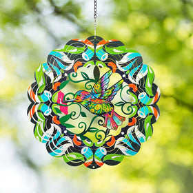 DKJOCKY hummingbird wind spinner in garden with dynamic 3D kinetic motion.