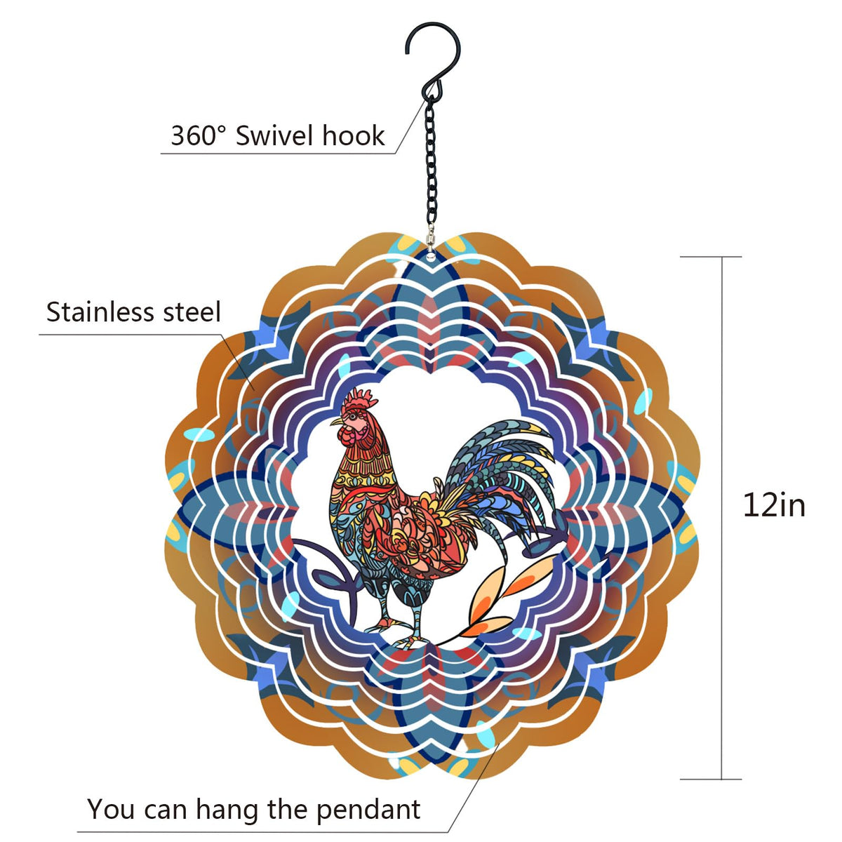 DKJOCKY 12-inch rooster spinner for a thoughtful gift for family and friends