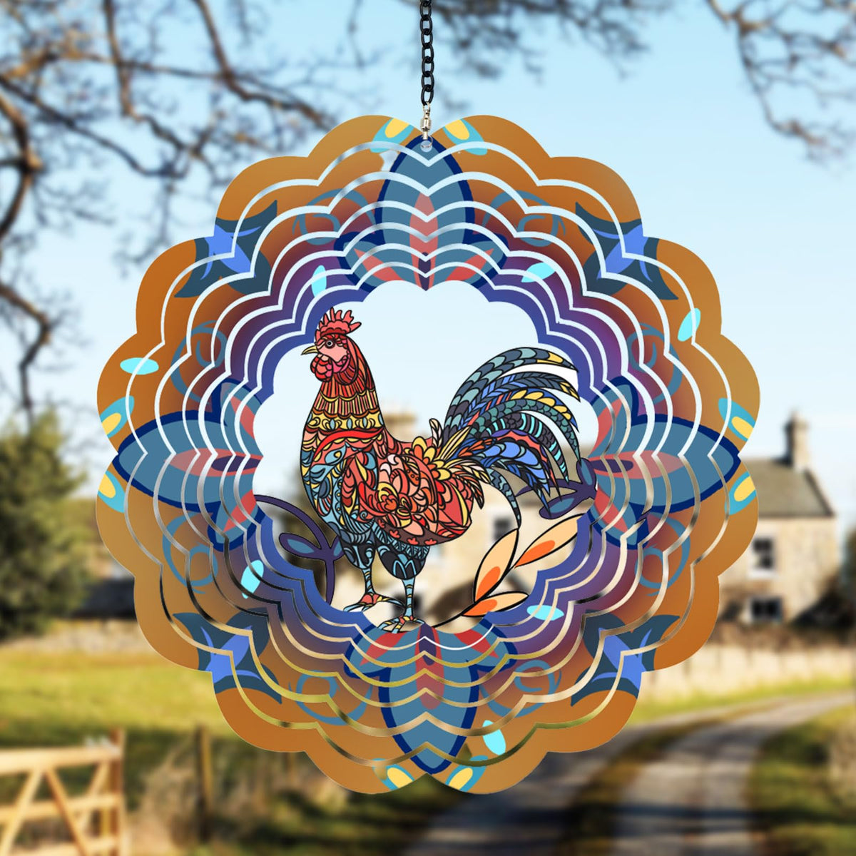 DKJOCKY rooster wind spinner with 3D kinetic design adding sparkle to your garden