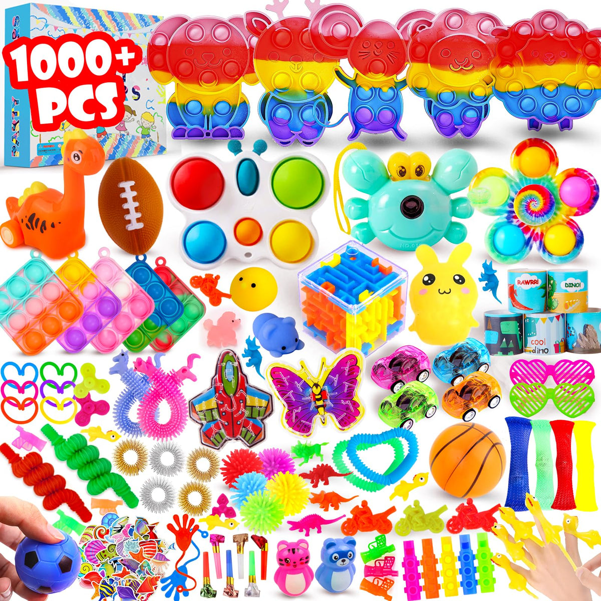DKZ 1000pcs bulk party favors pack with colorful prizes for parties and classroom rewards.