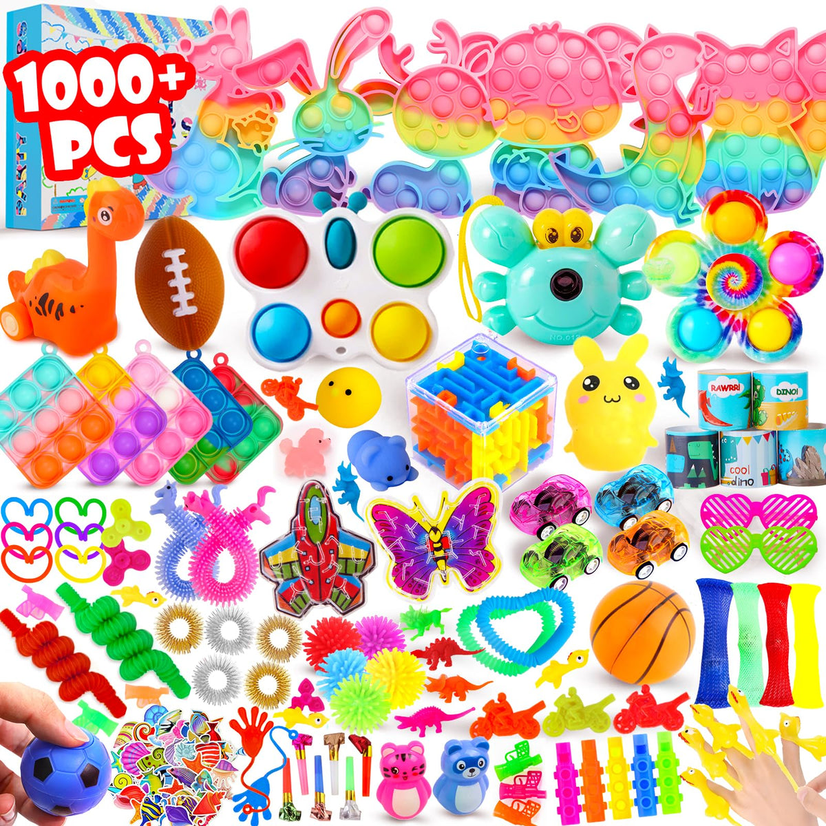 The DKZ 1000pcs fidget toys pack, ideal for classroom prizes and party favors.