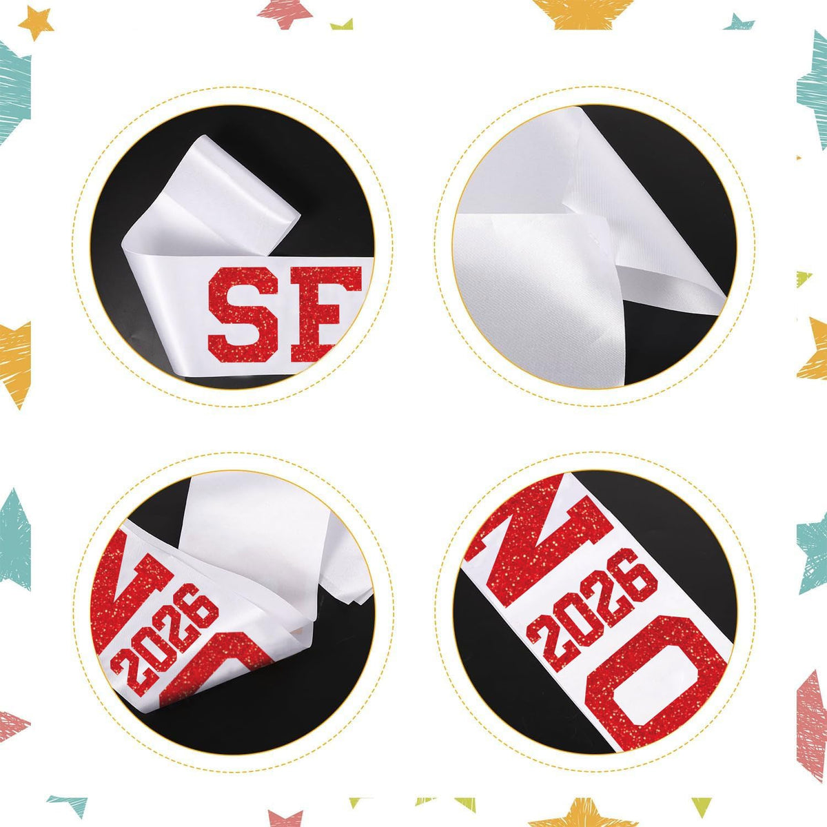 DMHMXZ white satin sash with black glitter letters, reusable and bold for senior ceremonies.