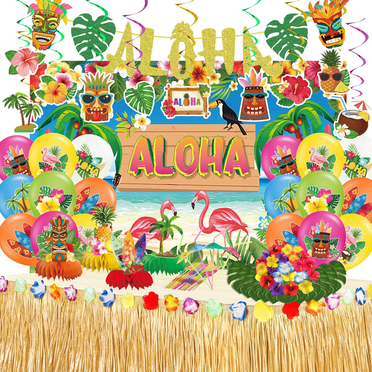 DMIGHT aloha banner adds a vibrant tropical welcome to your party
