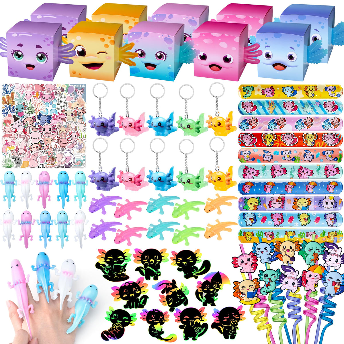 DMIGHT Axolotl party favors display colorful figures for memorable birthday decor