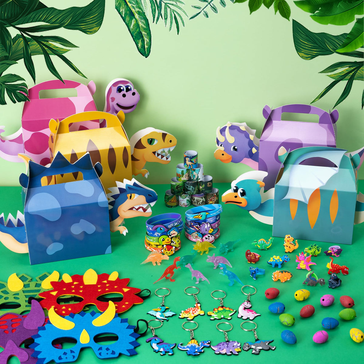 DMIGHT dinosaur slap bracelets provide quick wearable keepsakes for guests.