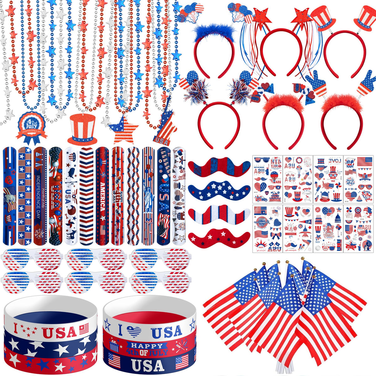 DMIGHT Fourth of July slap bracelet showcases patriotic design for instant party flair.