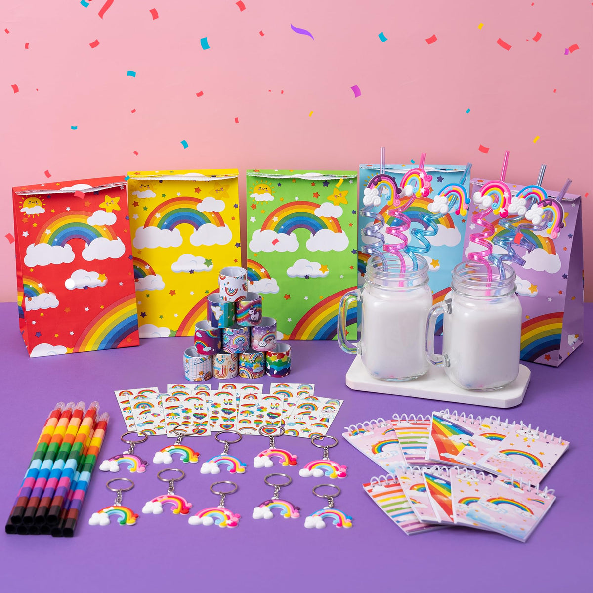 DMIGHT Rainbow party favors close-up packaging shows durable, reusable accents.