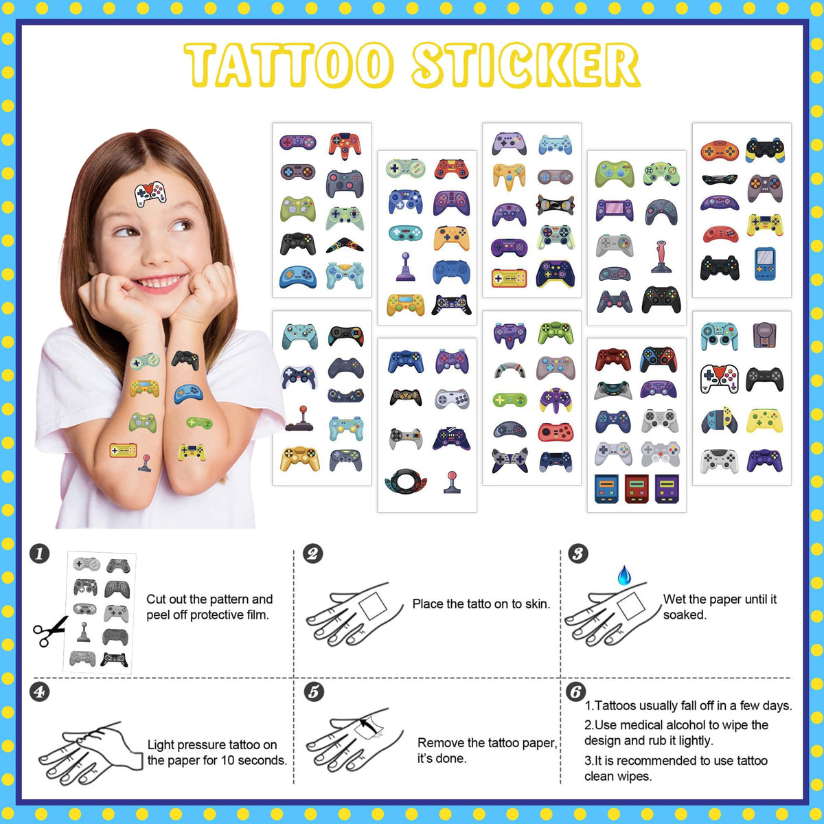 DMIGHT video game favors tattoo stickers vibrant decor for themes.