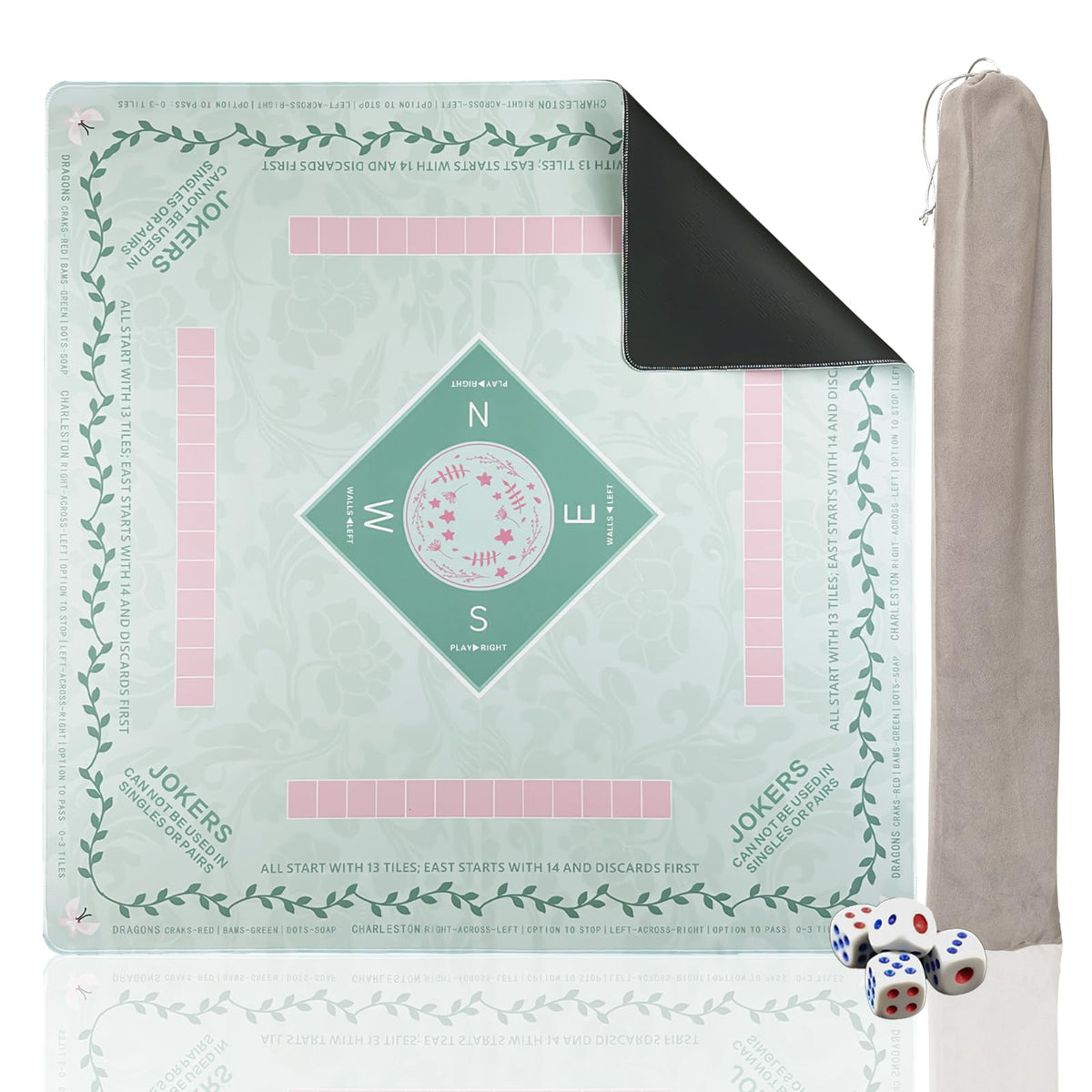 DMJHJY Mahjong Mat on table with green surface for precise play.