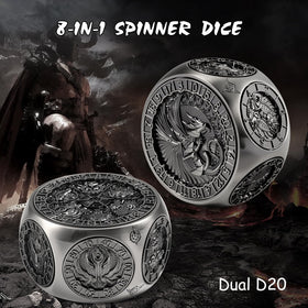 DNDND Chimera face engraving on a D20, collectible monster detail for fans.