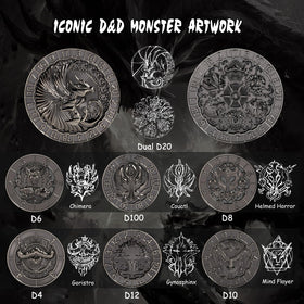 DNDND Goristro face engraving on a D20, bold fantasy icon for epic campaigns.