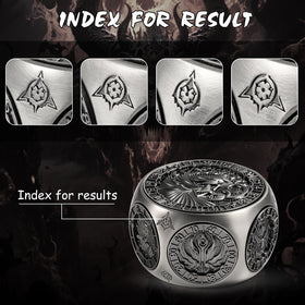 DNDND Gynosphinx face engraving on a D20, intricate display detail.