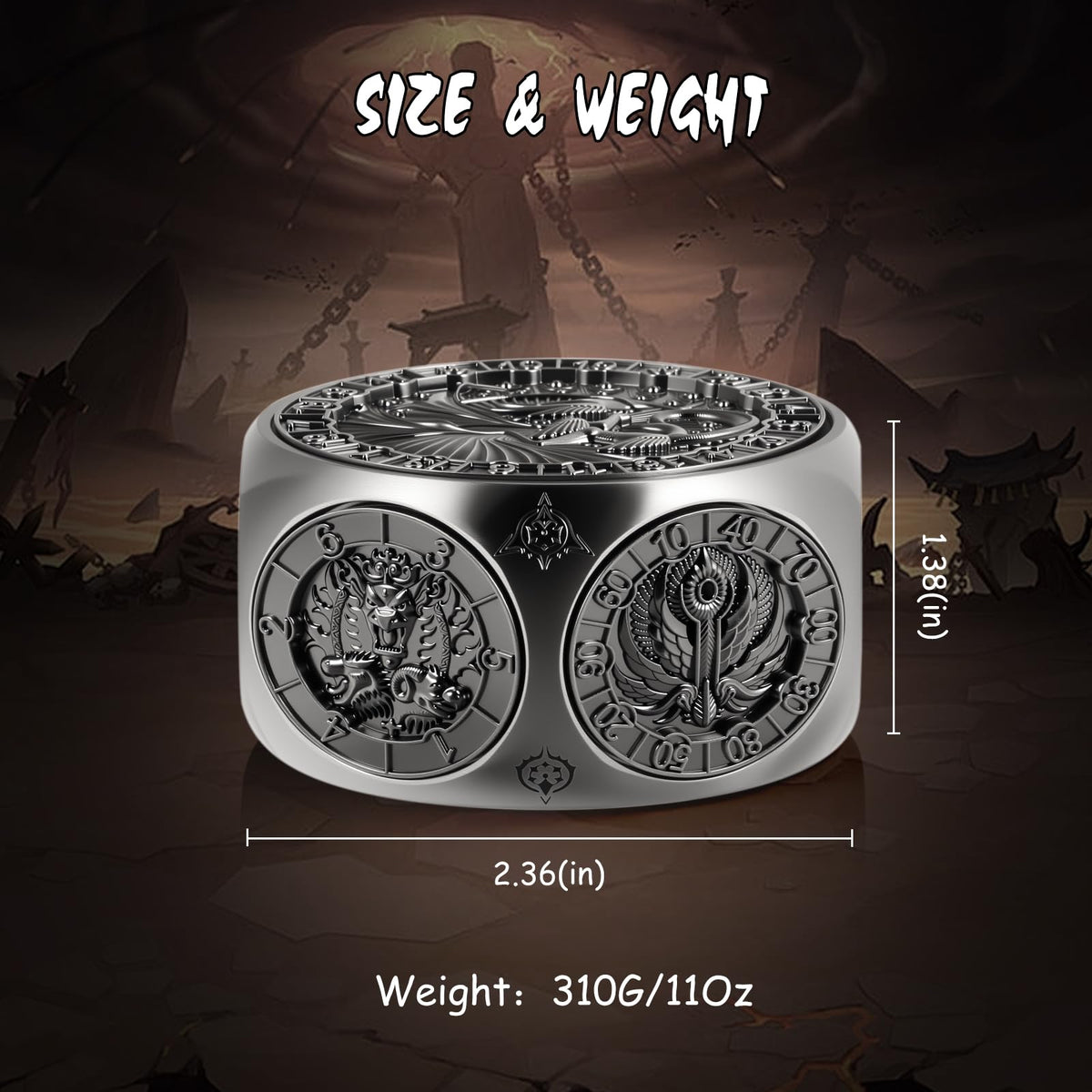 DNDND Helmed Horror face engraving on a D20, premium tabletop artwork.