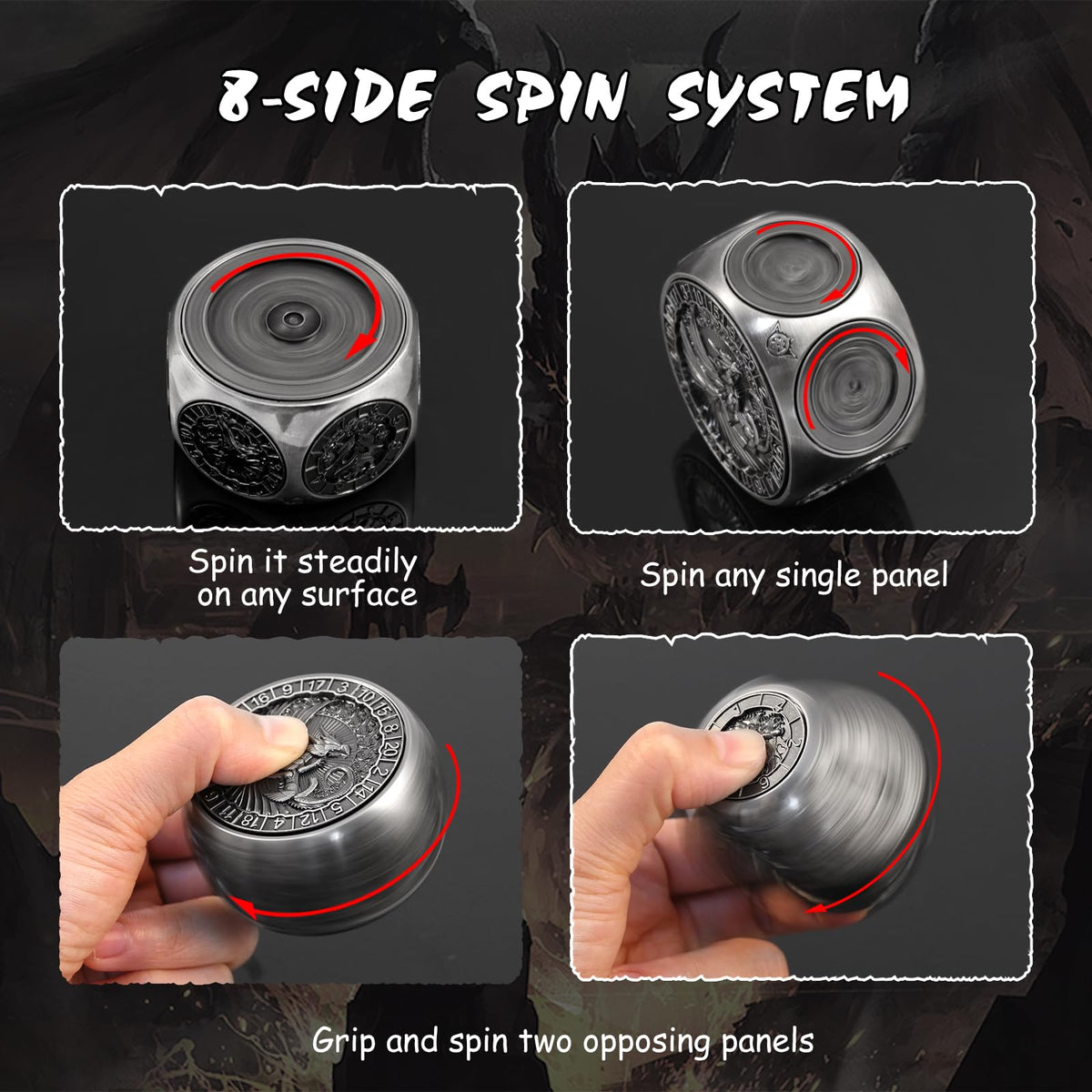 DNDND Mind Flayer face engraving on a D20, iconic boss art for dramatic rolls.
