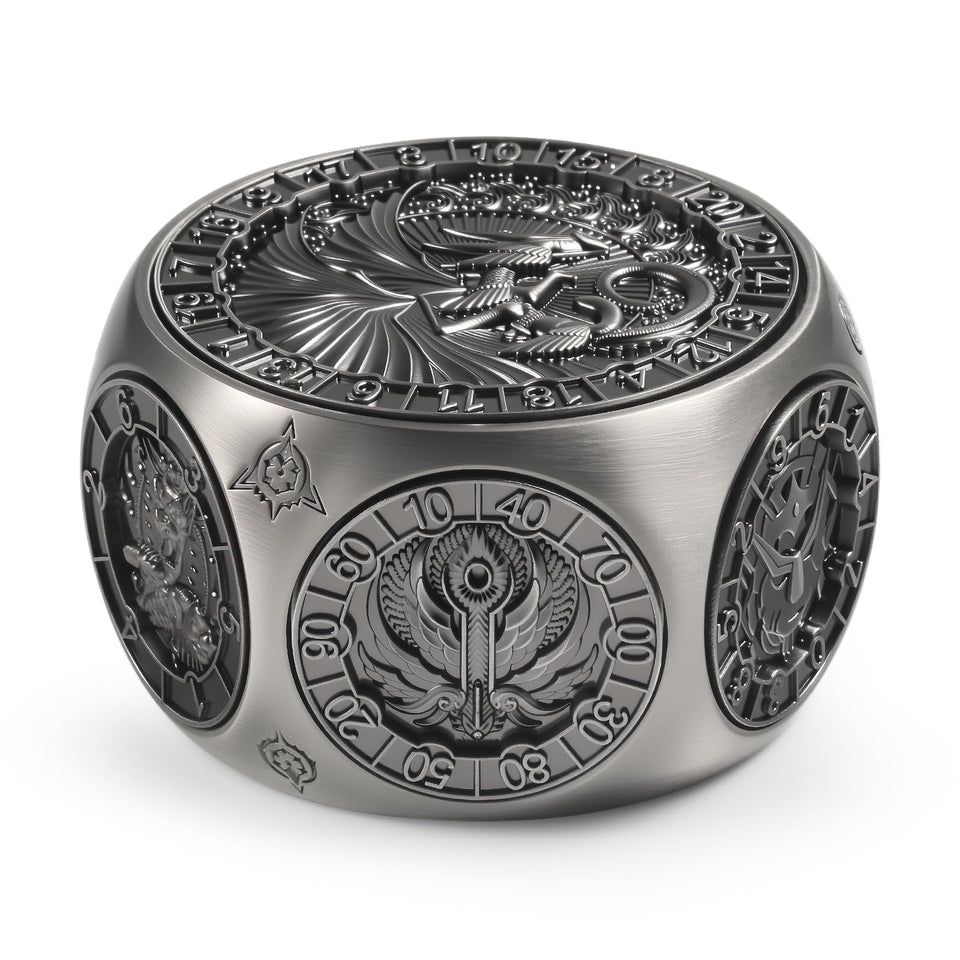 DNDND 8-in-1 dual D20 spinner dice top face for quick advantage rolls.