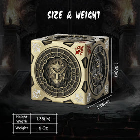 DNDND Brass 7-in-1 spinner dice cube Helmed Horror face detail for quick actions