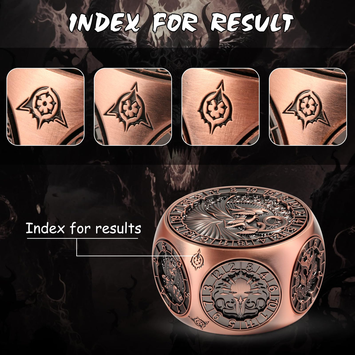 D10 side die delivers varied outcomes for combats and checks.